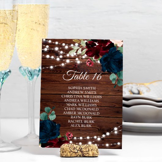 Marsala & Navy Blume Rustikale Seating Chart 16 Einladung