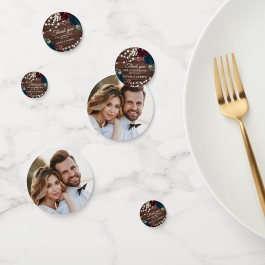 Marsala & Navy Blume Rustikaler Hochzeitstisch für Konfetti (Gruppe)