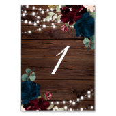 Marsala & Navy Blume Rustikaler Holztisch 1 Hochze Tischnummer (Rückseite)