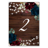 Marsala & Navy Blume Rustikaler Holztisch 2 Hochze Tischnummer (Vorderseite)