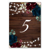 Marsala & Navy Blume Rustikaler Holztisch 5 Hochze Tischnummer (Vorderseite)