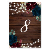 Marsala & Navy Blume Rustikales Holz 8 Tischnummer (Rückseite)