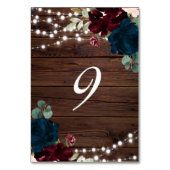 Marsala & Navy Blume Rustikales Holz 9 Tischnummer (Rückseite)