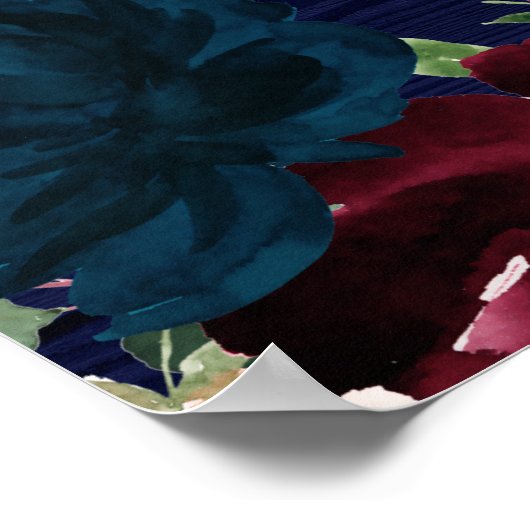 Marsala & Navy Blume Rustikales Holz Begrüßungszei Poster (Ecke)