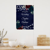 Marsala & Navy Blume Rustikales Holz Begrüßungszei Poster (Küche)