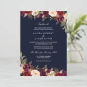 Marsala Navy Burgundy Watercolor Floral Wedding Einladung (Stehend Vorderseite)