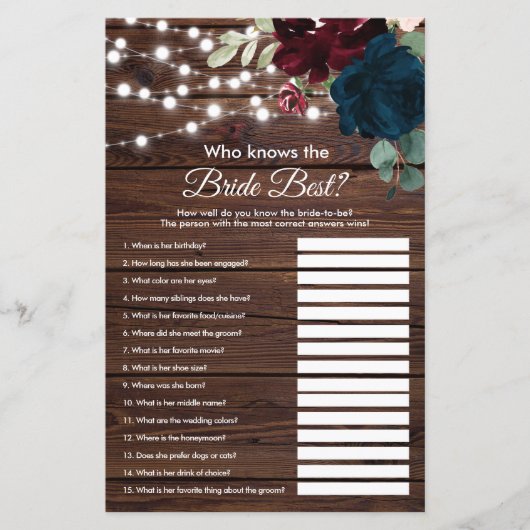 Marsala & Navy, die das beste Spiel der Braut kenn (Vorderseite)