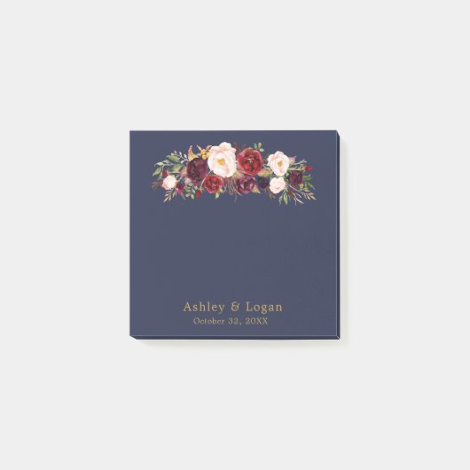 Marsala Navy Elegant Floral Wedding Post-it Notes Klebezettel (Vorderseite)