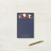 Marsala Navy Elegant Floral Wedding Post-it Notes Klebezettel (Auf Schreibtisch)