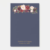 Marsala Navy Elegant Floral Wedding Post-it Notes Klebezettel (Vorderseite)