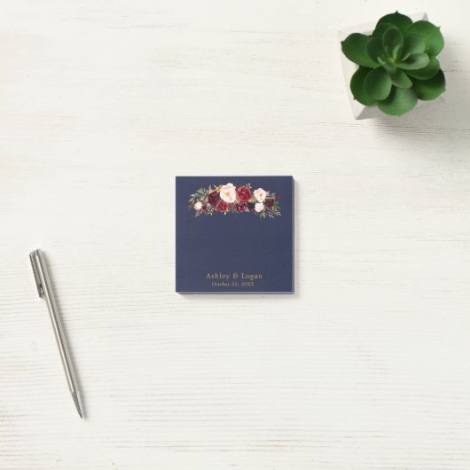 Marsala Navy Elegant Floral Wedding Post-it Notes Post-it Klebezettel (Büro)