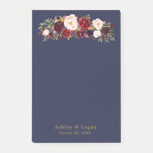Marsala Navy Elegant Floral Wedding Post-it Notes Post-it Klebezettel