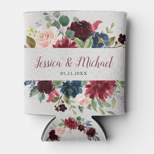 Marsala & Navy Floral Mr & Mrs Gastgeschenk Hochze Dosenkühler (Vorderseite)