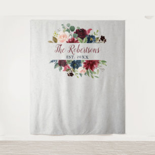 Marsala & Navy Florale Hochzeitsbrause Braut Hochz Wandteppich