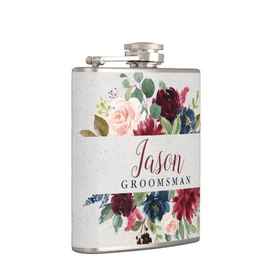 Marsala & Navy Hochzeitstag Trauzeuge Personalisie Flachmann (Rechts)