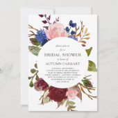 Marsala Navy Pink Floral Circle Brautparty Einladung (Vorderseite)