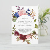 Marsala Navy Pink Floral Circle Brautparty Einladung (Stehend Vorderseite)