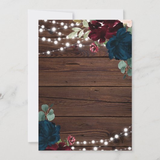 Marsala & Navy Rustic Wood Brautparty Einladung (Rückseite)