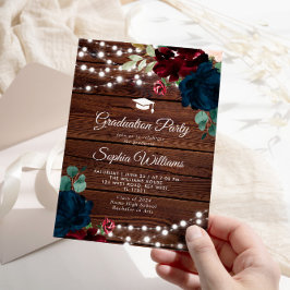 Marsala & Navy Rustic Wood Graduation Party Einladung