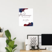 Marsala Navy Wasserfarbe Hochzeit Begrüßung Zeiche Poster (Heimbüro)