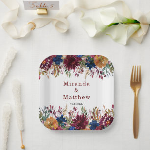 Marsala Orange Fall Floral Geometric Pappteller