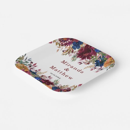 Marsala Orange Fall Floral Geometric Pappteller (Gewinkelt)