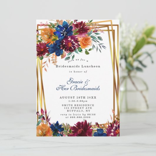 Marsala Orange Floral Bridesmaids Luncheon (Stehend Vorderseite)