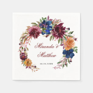 Marsala Orange Floral Geometric Wedding Serviette