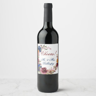 Marsala Orange Floral Geometric Wedding Weinetikett