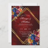 Marsala Orange Floral Gold Geometric Wedding Einladung (Vorderseite)