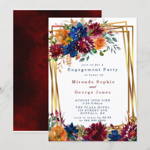 Marsala Orange Floral Gold Party Einladung