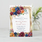 Marsala Orange Gold Engagement Party I Einladung (Stehend Vorderseite)