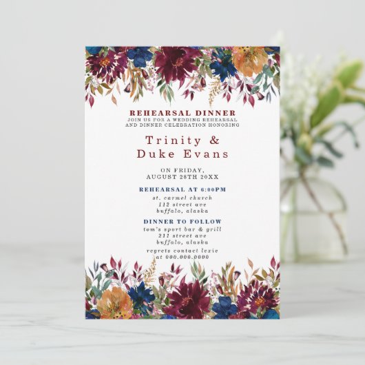 Marsala Orange Probe Abendessen Einladung (Stehend Vorderseite)