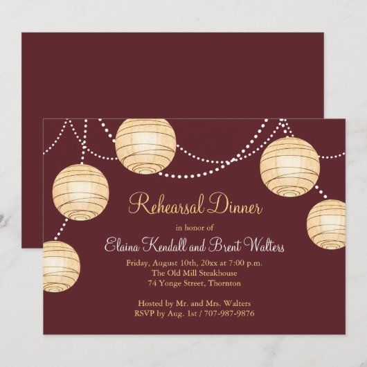 Marsala Party Lanterns Probe Abendessen Einladung (Vorne/Hinten)