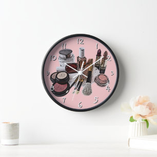 Marsala Pastel Pink Schönheitssalon Makeup Produk Wanduhr
