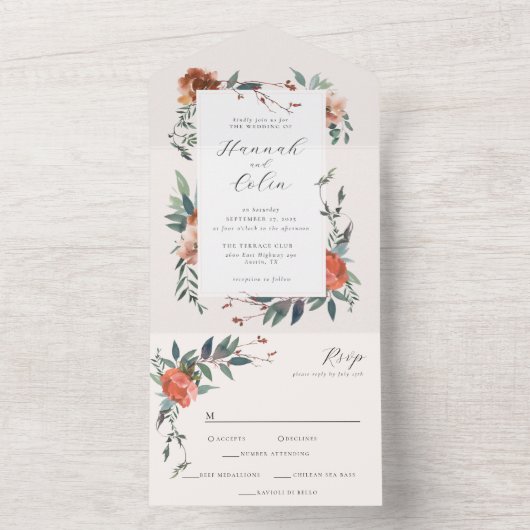 Marsala Peach Botanischer Garten All In One Einladung (Innen Boden)