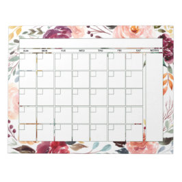Marsala Peach Floral Monthly Planer Kalender Notizblock
