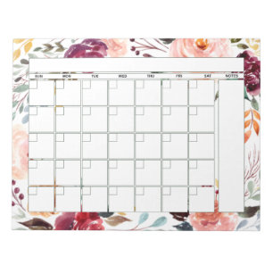 Marsala Peach Floral Monthly Planer Kalender Notizblock