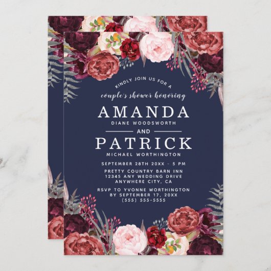Marsala Peony Couples Dusche Einladungen (Vorne/Hinten)