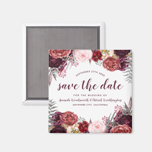 Marsala Peony Hochzeit im Herbst Save the Date Mag Magnet (Vorderseite/Rückseite)