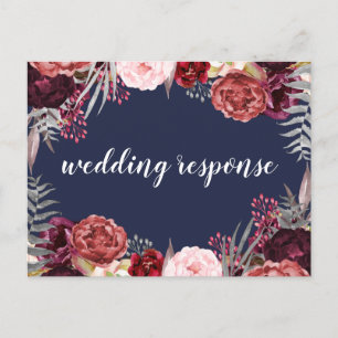 Marsala Peony Wedding RSVP Postkarten