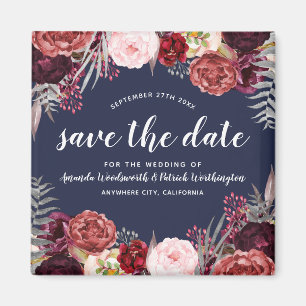 Marsala Peony Wedding Save the Date Magnete Magnet