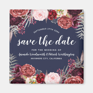 Marsala Peony Wedding Save the Date Magnete Magnet