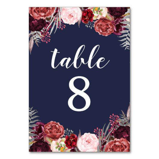 Marsala Peony Wedding Tischnummer Cards (Vorderseite)