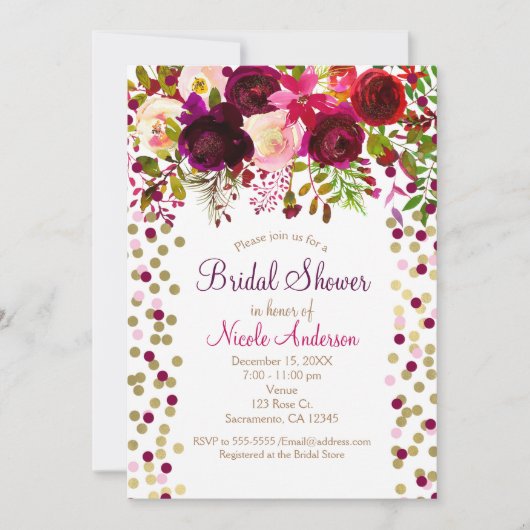 Marsala Pink Blume Florenz Brautparty Einladung (Vorderseite)