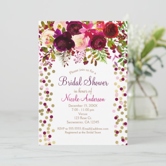 Marsala Pink Blume Florenz Brautparty Einladung (Stehend Vorderseite)