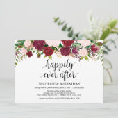 Marsala Pink Blumen Hochzeitsfeier Empfang Einladung (Stehend Vorderseite)