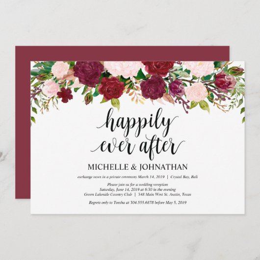 Marsala Pink Blumen Hochzeitsfeier Empfang Einladung (Vorne/Hinten)