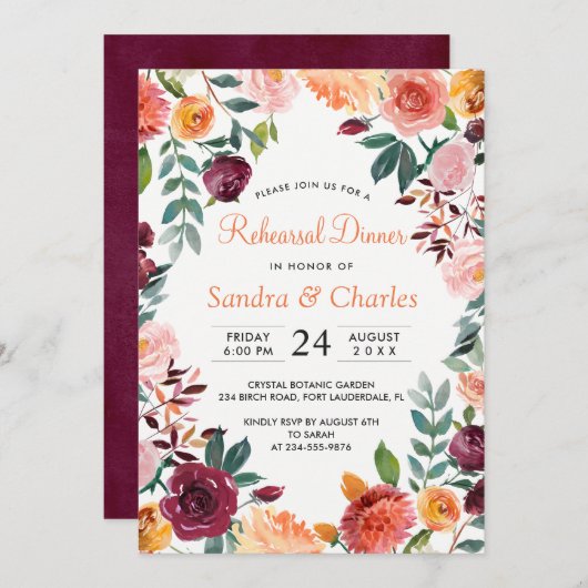 Marsala Pink Botanische Probe Abendessen Karte (Vorne/Hinten)