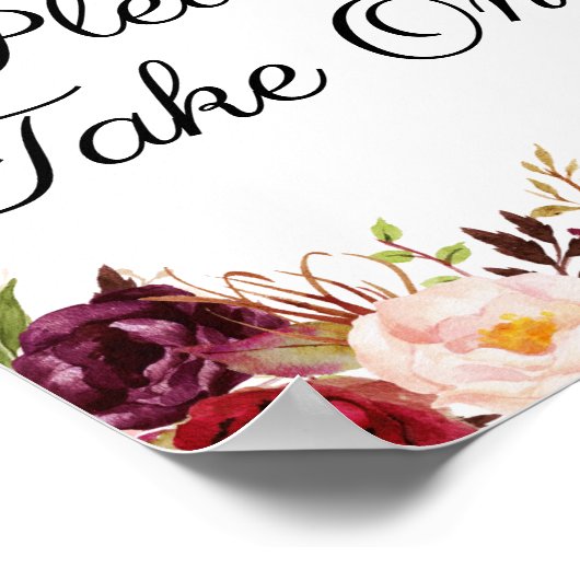 Marsala & Pink Floral Bitte nehmen Sie ein Schildk Poster (Ecke)